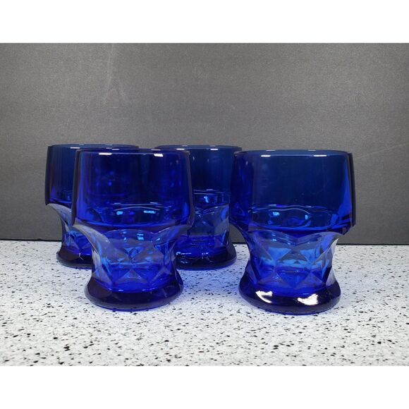 Vintage Cobalt Blue Honeycomb Glasses Set of 4 – Georgian Pattern Viking/Mosse - Picture 5 of 6